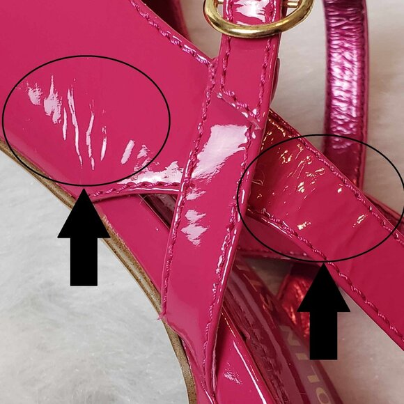 Colin Stuart Pink Patent Leather Platform Stiletto Peep Toe Slingback Heels - Picture 14 of 17